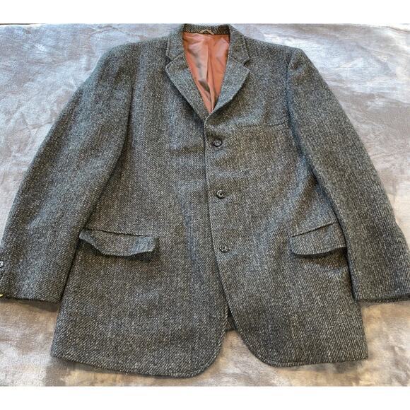 Vintage Harris Tweed Scottish Wool Mens Gray Blue Sports Jacket Anderson Little - Picture 2 of 12